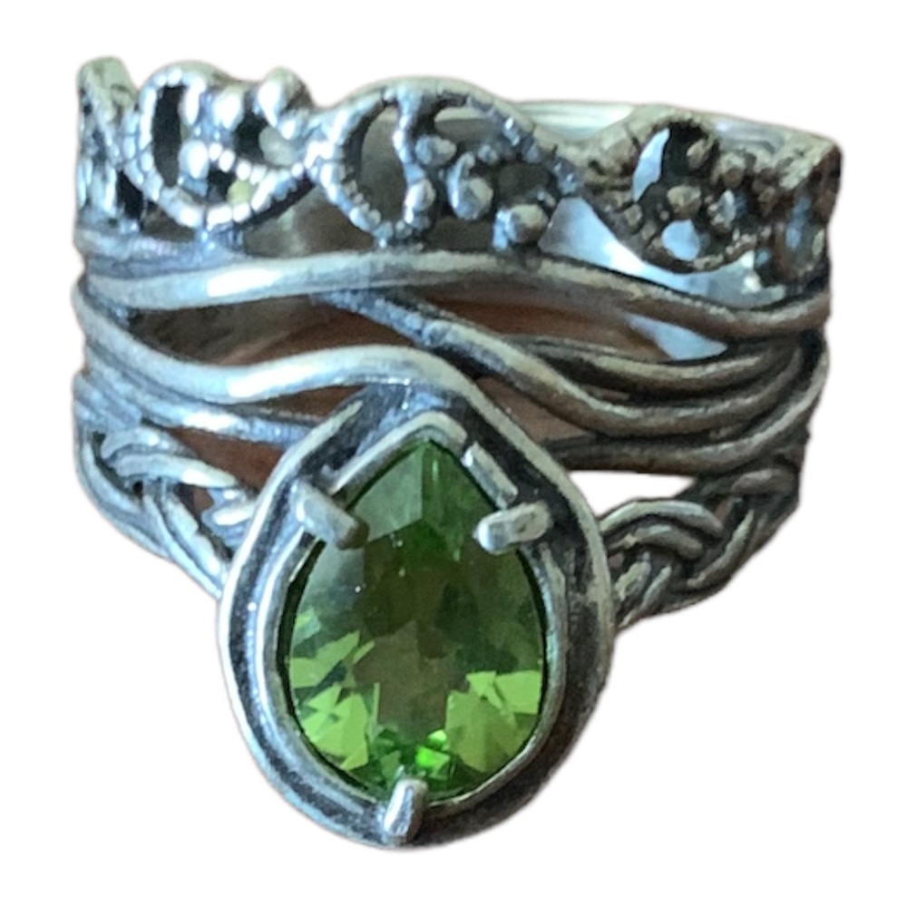 Or Paz Sterling Silver 925 Green Peridot Wide Cigar Ring SZ 10 Made In Israel